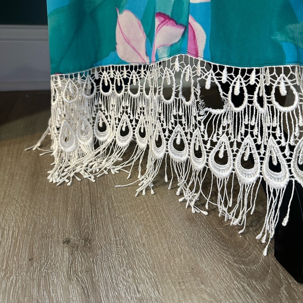 Show Me Your MuMu Boho Floral High Low Fringe Skirt Swim Cover Up Beach Small - Picture 4 of 6